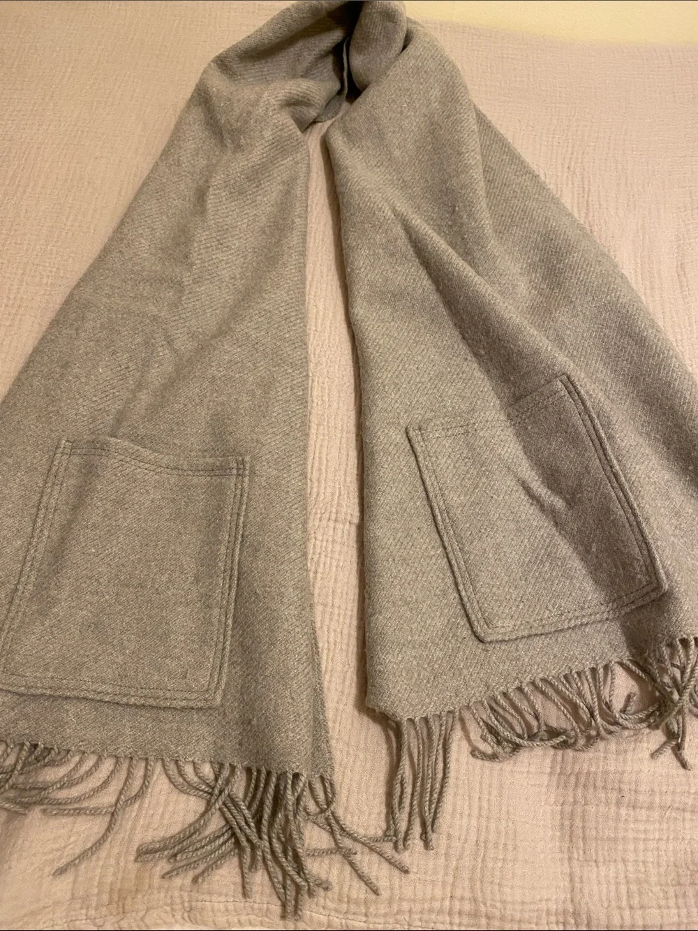 Muji Wool gray scarf with pockets.